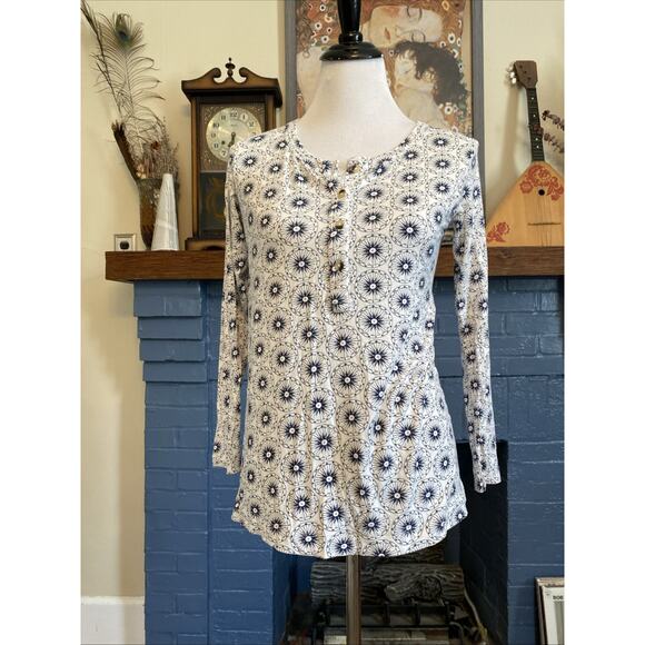 Kate Quinn Sun Starburst Top Shirt Womens M 100% Organic Cotton Button Henley - Picture 4 of 12